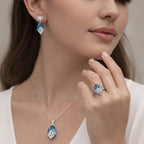Aganya kreation Arya Silver Combo - Elegant Jewelry Set for Every Occasion Aqua blue
