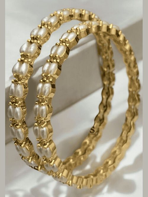 Aganya kreation Bangles Aamani Real Pearl Bangles - Elegant Brass & Gold Finish