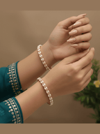 Aamani Real Pearl Bangles by Aganya Kreation — pair of 22k gold-plated pure brass bangles with genuine freshwater pearl embellishment, size 2.4 shown