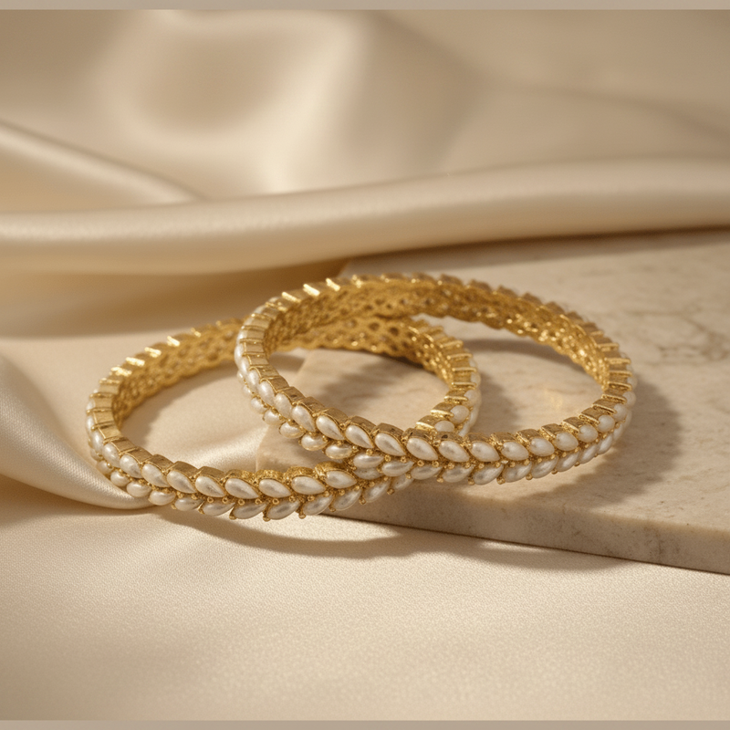 Aganya kreation Bangles Aashrita Real Pearl Bangles - Elegant Brass Jewelry