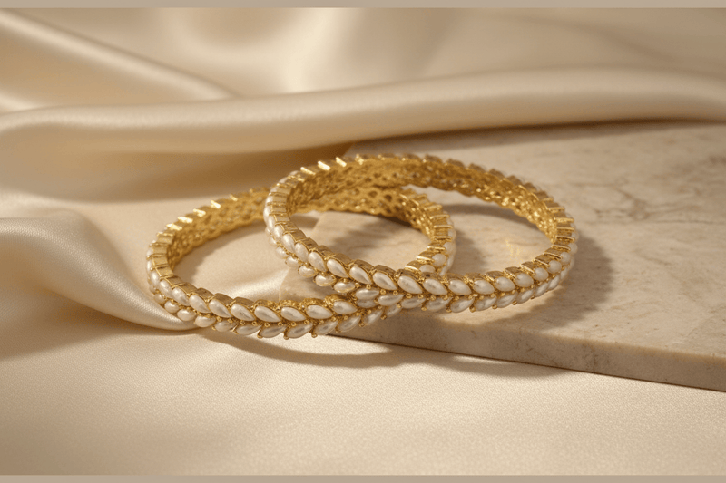 Aganya kreation Bangles Aashrita Real Pearl Bangles - Elegant Brass Jewelry