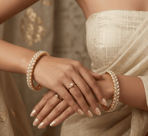 Aganya kreation Bangles Aashrita Real Pearl Bangles - Elegant Brass Jewelry