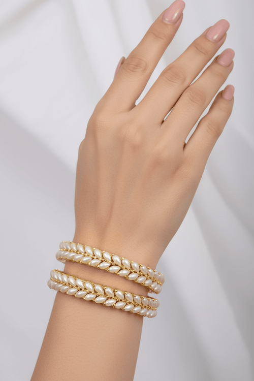 Aganya kreation Bangles Aashrita Real Pearl Bangles - Elegant Brass Jewelry