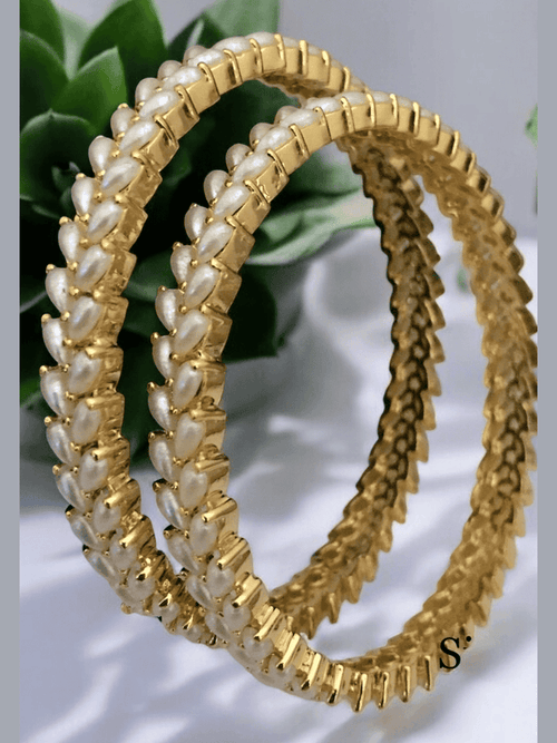Aganya kreation Bangles Aashrita Real Pearl Bangles - Elegant Brass Jewelry 2.4