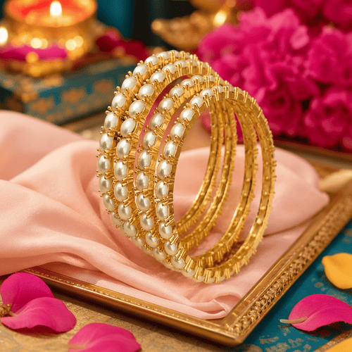Aganya kreation Bangles Chandini Real Pearl Bangles - Elegant Brass Jewelry