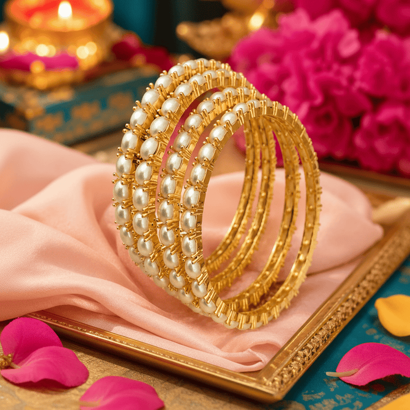 Aganya kreation Bangles Chandini Real Pearl Bangles - Elegant Brass Jewelry