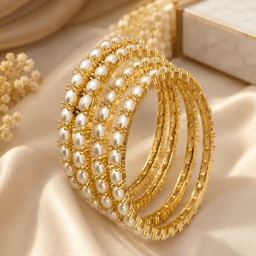 Aganya kreation Bangles Chandini Real Pearl Bangles - Elegant Brass Jewelry