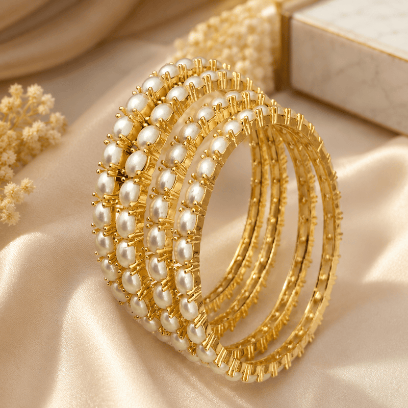 Aganya kreation Bangles Chandini Real Pearl Bangles - Elegant Brass Jewelry