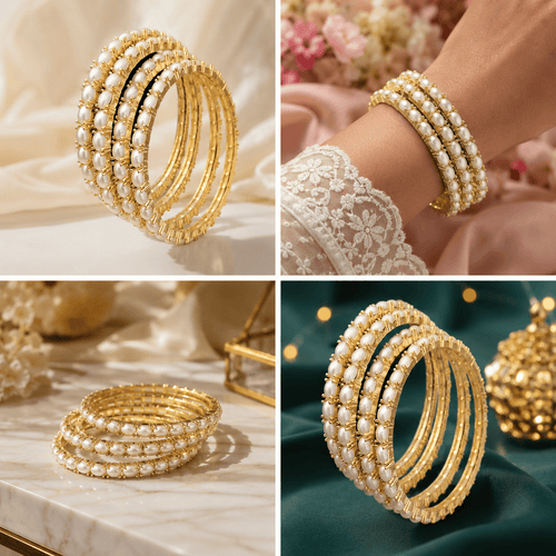 Aganya kreation Bangles Chandini Real Pearl Bangles - Elegant Brass Jewelry