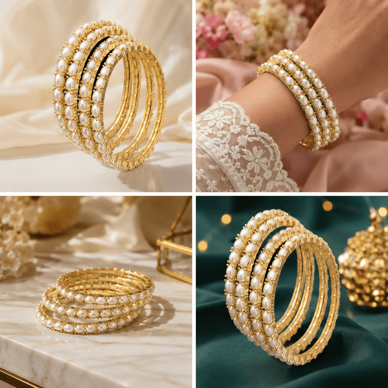 Aganya kreation Bangles Chandini Real Pearl Bangles - Elegant Brass Jewelry