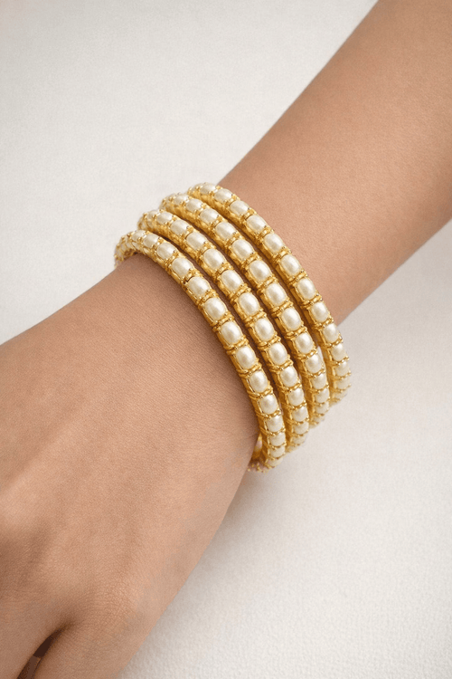 Aganya kreation Bangles Chandini Real Pearl Bangles - Elegant Brass Jewelry 2.4