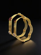 Aganya kreation Bangles Darani Bangles - Elegant Gold Polish with Pearl & Red Stone