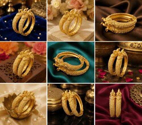 Aganya kreation Bangles Ethnic Peacock Temple Kada Bangles — Heritage Motif in Antique-Finish Pure Brass