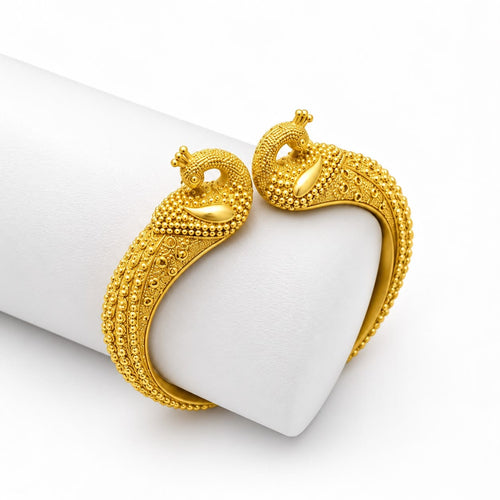 Aganya kreation Bangles Ethnic Peacock Temple Kada Bangles — Heritage Motif in Antique-Finish Pure Brass