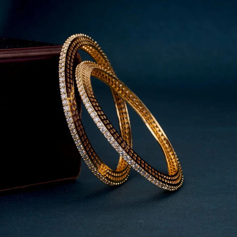 Aganya kreation Bangles Gold Plated American Diamond Rectangular Grid Designer Bangles Set