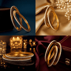 Aganya kreation Bangles Gold Plated American Diamond Rectangular Grid Designer Bangles Set
