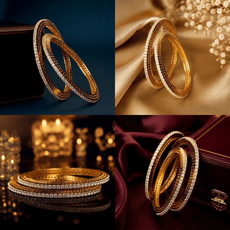 Aganya kreation Bangles Gold Plated American Diamond Rectangular Grid Designer Bangles Set
