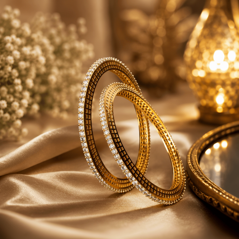 Aganya kreation Bangles Gold Plated American Diamond Rectangular Grid Designer Bangles Set