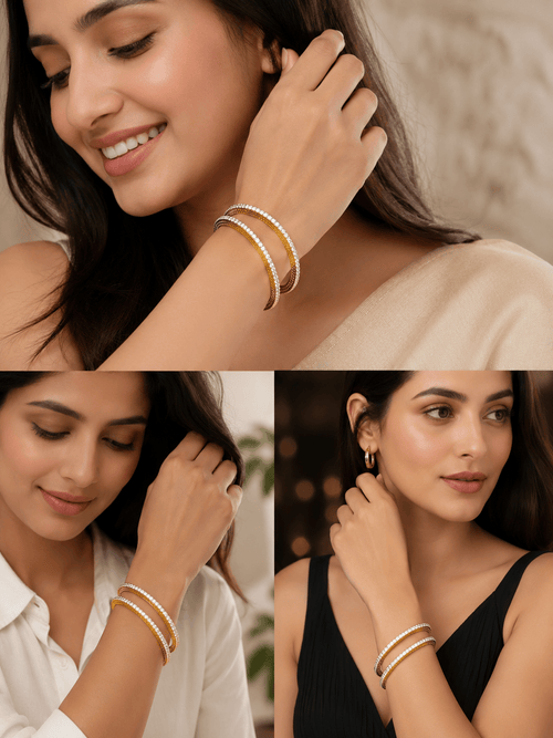 Aganya kreation Bangles Gold Plated American Diamond Rectangular Grid Designer Bangles Set
