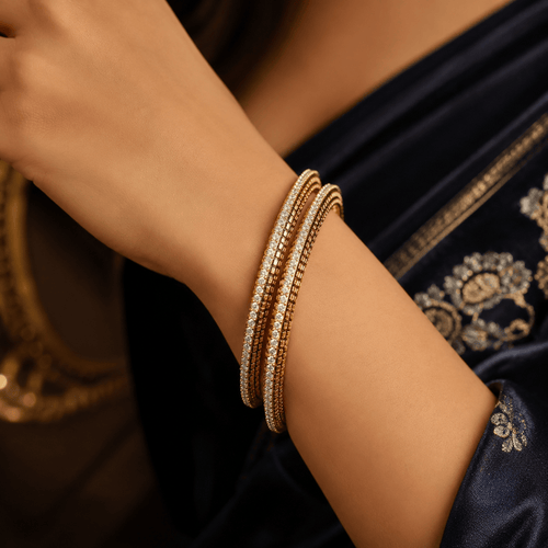 Aganya kreation Bangles Gold Plated American Diamond Rectangular Grid Designer Bangles Set