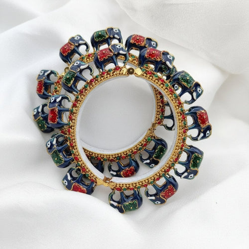 Aganya kreation Bangles Hathi Jadau Meenakari Rajwadi Bangles - Ethnic Brass Jewelry