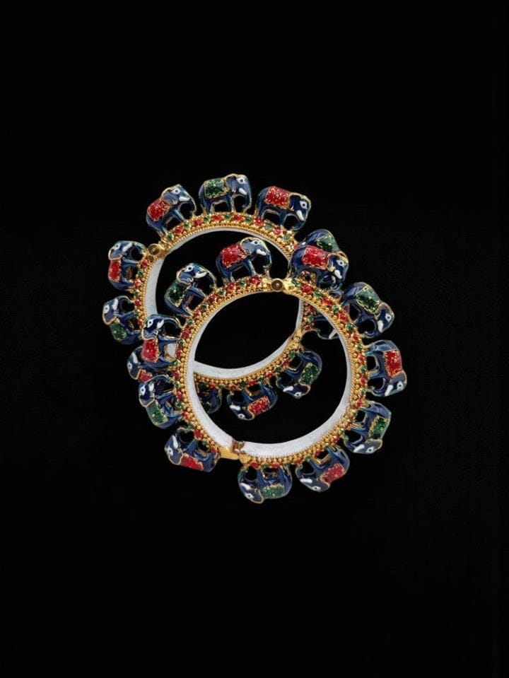 Aganya kreation Bangles Hathi Jadau Meenakari Rajwadi Bangles - Ethnic Brass Jewelry