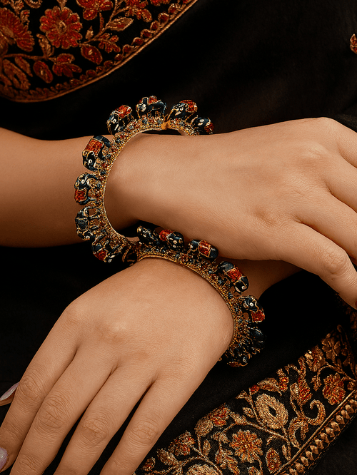 Aganya kreation Bangles Hathi Jadau Meenakari Rajwadi Bangles - Ethnic Brass Jewelry 2.4