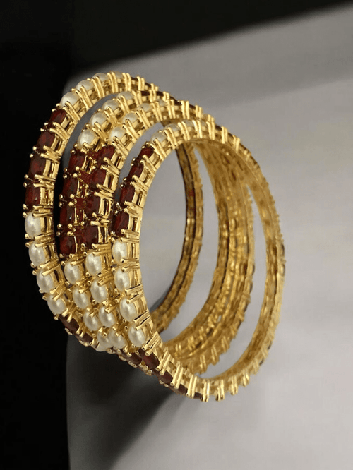 Aganya kreation Bangles Jagvi Real Pearl Bangles - Elegant Brass & Golden Finish 2.4