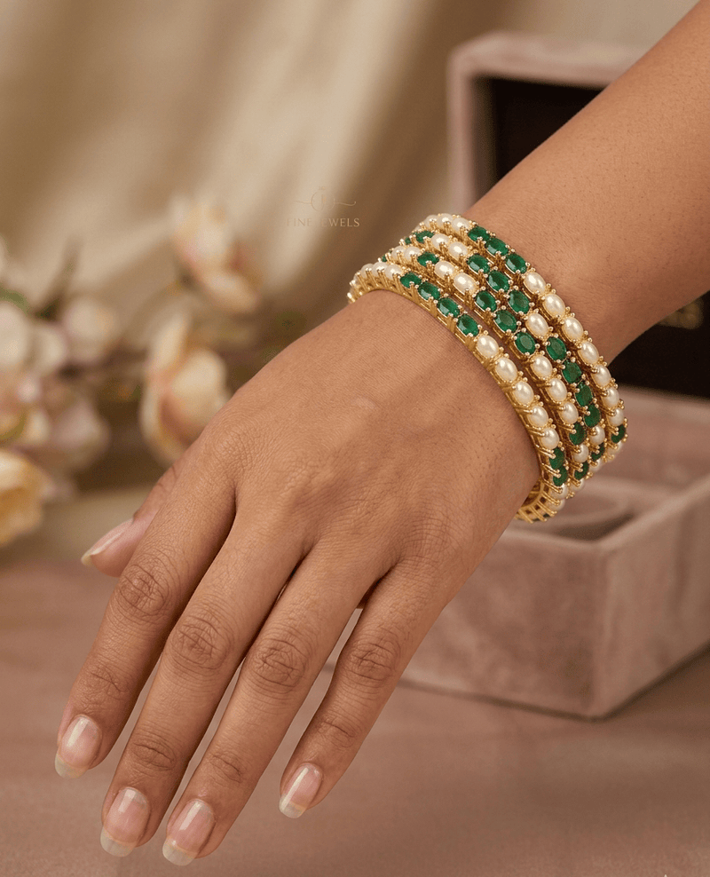 Aganya kreation Bangles Jinisha Real Pearl Bangles - Elegant Brass & Golden Finish