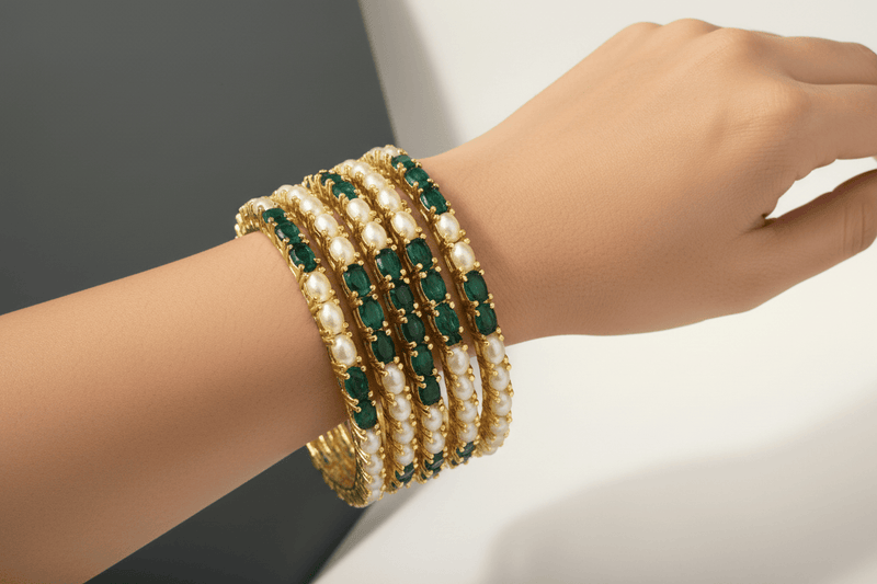 Aganya kreation Bangles Jinisha Real Pearl Bangles - Elegant Brass & Golden Finish