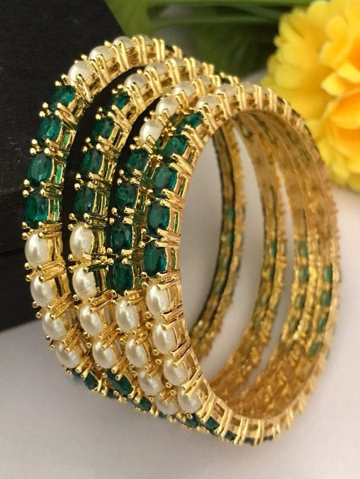Aganya kreation Bangles Jinisha Real Pearl Bangles - Elegant Brass & Golden Finish