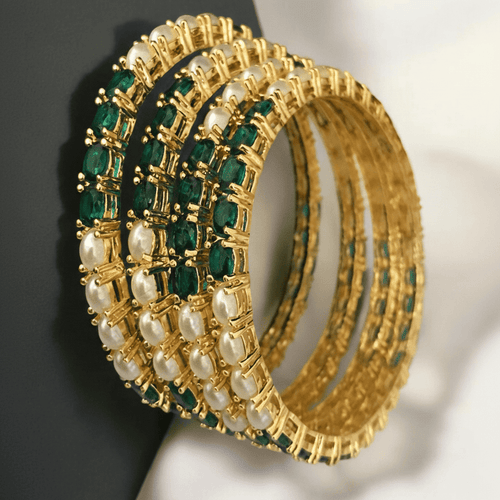 Aganya kreation Bangles Jinisha Real Pearl Bangles - Elegant Brass & Golden Finish 2.4