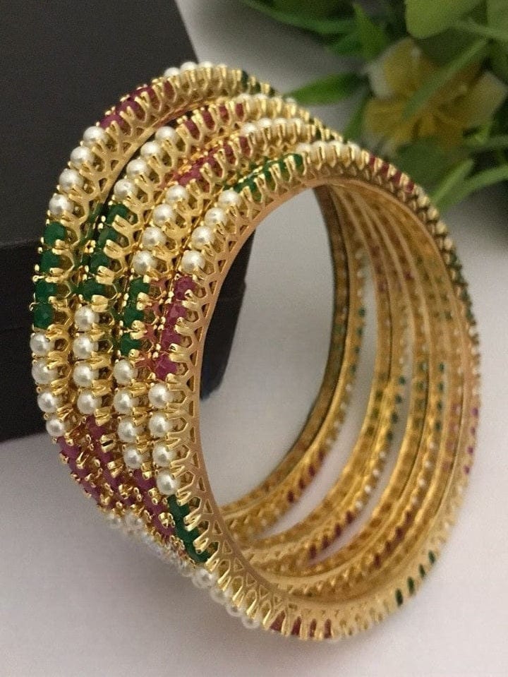 Aganya kreation Bangles Kavita Real Pearl Bangles - Elegant Brass & Gold Plated Design