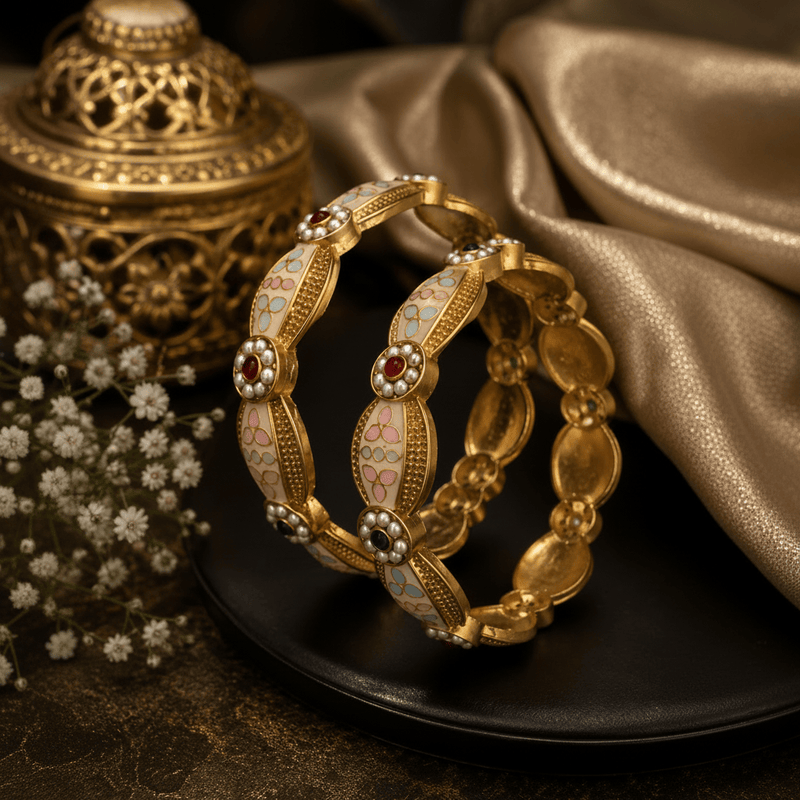 Aganya kreation Bangles Mandakini Meenakari Bangles - Elegant Copper Alloy Jewelry