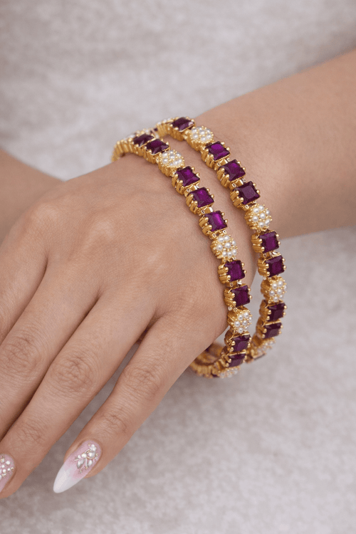 Aganya kreation Bangles Mayil Real Pearl Bangles - Elegant Brass & Golden Finish