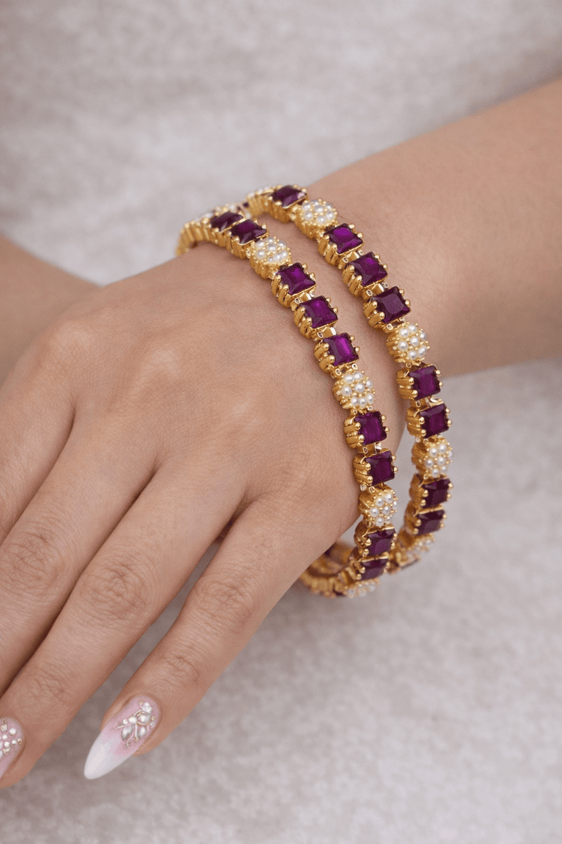 Aganya kreation Bangles Mayil Real Pearl Bangles - Elegant Brass & Golden Finish