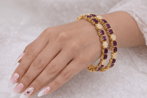 Aganya kreation Bangles Mayil Real Pearl Bangles - Elegant Brass & Golden Finish