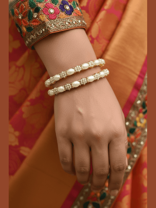 Aganya kreation Bangles Mrinali Real Pearl Bangles - Elegant Brass & Gold Finish