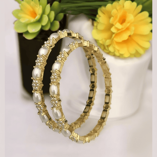 Aganya kreation Bangles Mrinali Real Pearl Bangles - Elegant Brass & Gold Finish 2.4