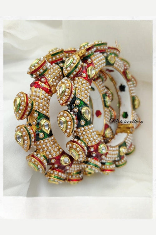 Aganya kreation Bangles Nidhi Jadau Rajwadi Meenakari Bangles - Ethnic Elegance