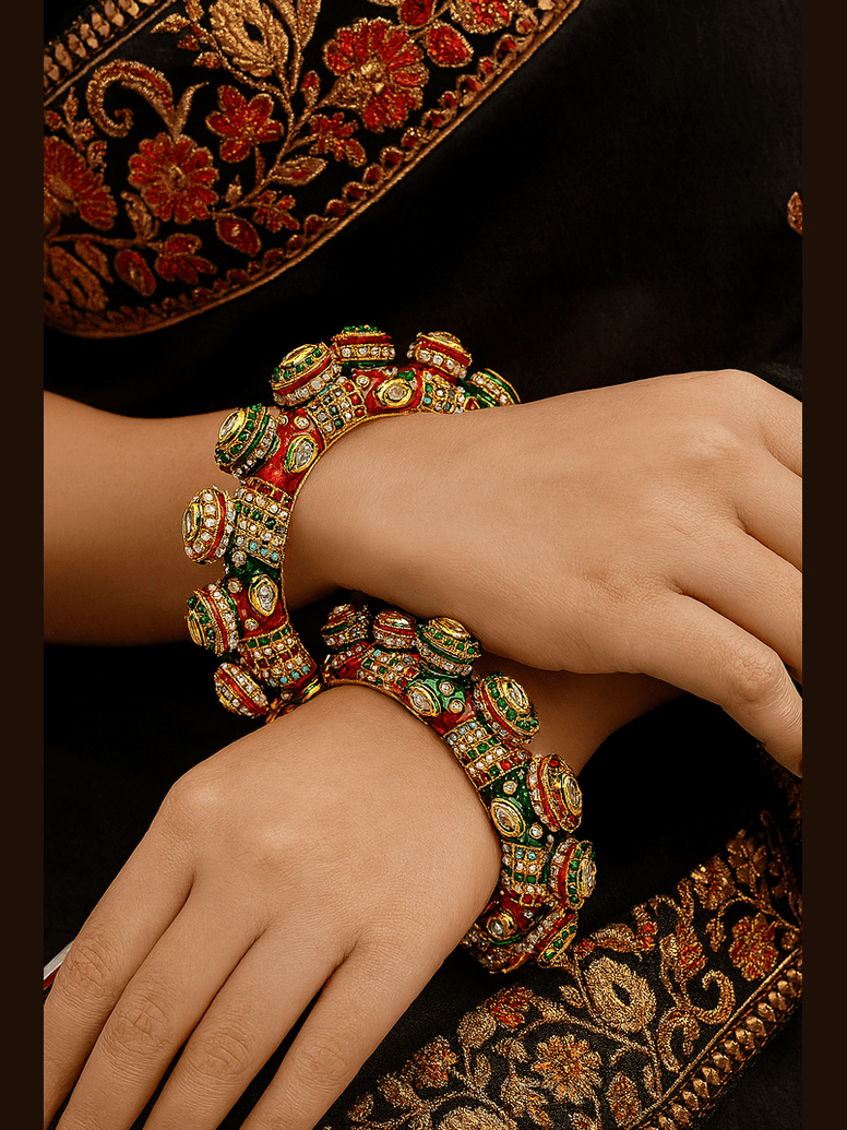 Aganya kreation Bangles Nidhi Jadau Rajwadi Meenakari Bangles - Ethnic Elegance