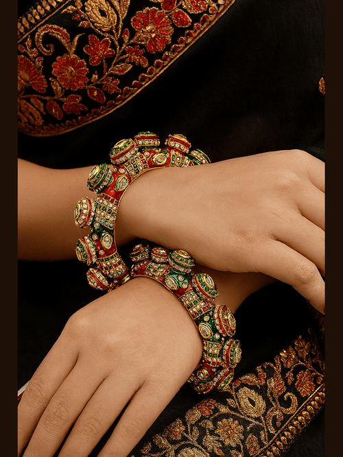 Aganya kreation Bangles Nidhi Jadau Rajwadi Meenakari Bangles - Ethnic Elegance