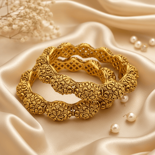 Aganya kreation Bangles Oorvisha Antique Gold Look Floral Openable Bangles for Women | Traditional Temple Style Kada Pair