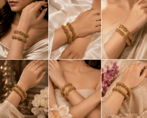 Aganya kreation Bangles Oorvisha Antique Gold Look Floral Openable Bangles for Women | Traditional Temple Style Kada Pair