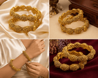 Aganya kreation Bangles Oorvisha Antique Gold Look Floral Openable Bangles for Women | Traditional Temple Style Kada Pair