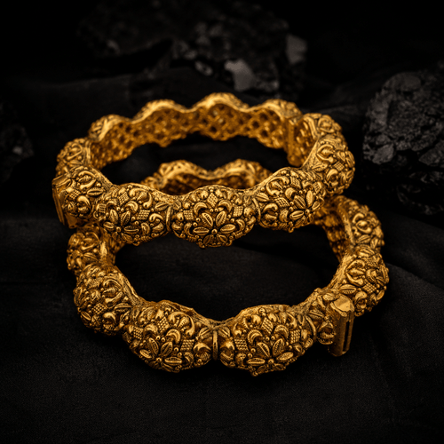 Aganya kreation Bangles Oorvisha Antique Gold Look Floral Openable Bangles for Women | Traditional Temple Style Kada Pair