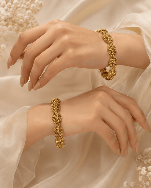 Aganya kreation Bangles Oorvisha Antique Gold Look Floral Openable Bangles for Women | Traditional Temple Style Kada Pair 2.2 pair