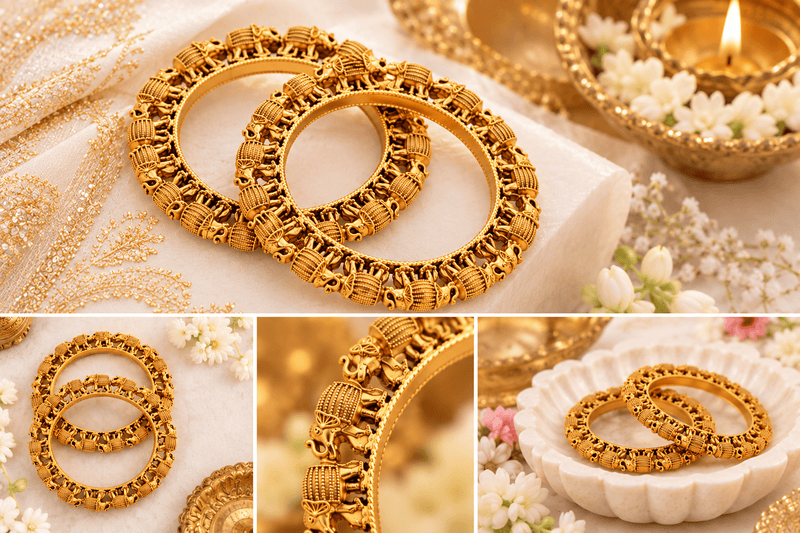 Aganya kreation Bangles Pranshika Gold Plated Elephant Design Bangles for Women | Aganya Kreation