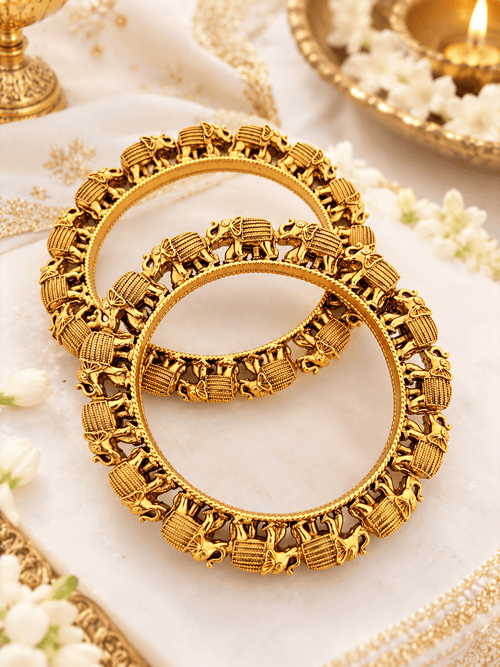 Aganya kreation Bangles Pranshika Gold Plated Elephant Design Bangles for Women | Aganya Kreation 2.2