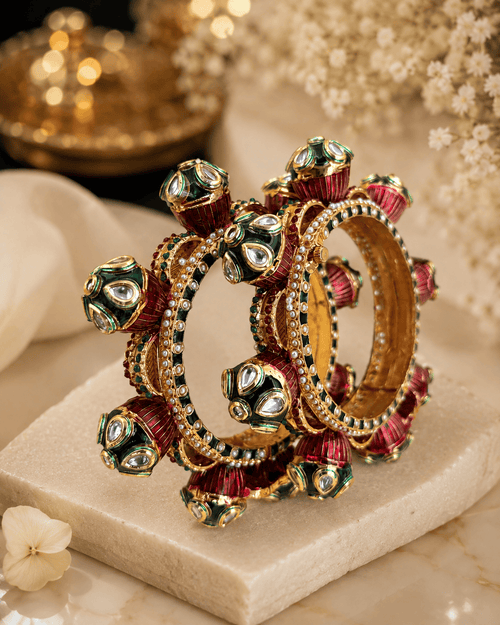 Aganya kreation Bangles Rajwadi Kundan Meenakari Openable Bangles for Women – Red Green Designer Traditional Kada